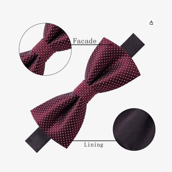 Elegant Bow Tie Bowtie Polyester Maroon Brown Cream Stripes - Picture 2 of 4